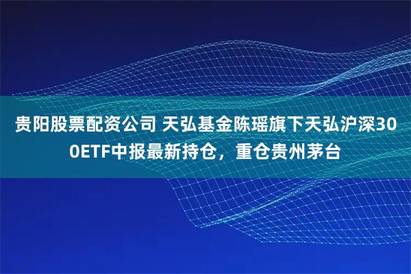贵阳股票配资公司 天弘基金陈瑶旗下天弘沪深300ETF中报最新持仓，重仓贵州茅台
