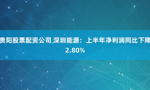 贵阳股票配资公司 深圳能源：上半年净利润同比下降2.80%